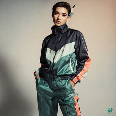 Woman in Retro Colorblock Tracksuit