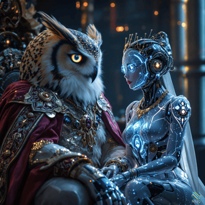 Owl King and Robotic Bride Holding Hands