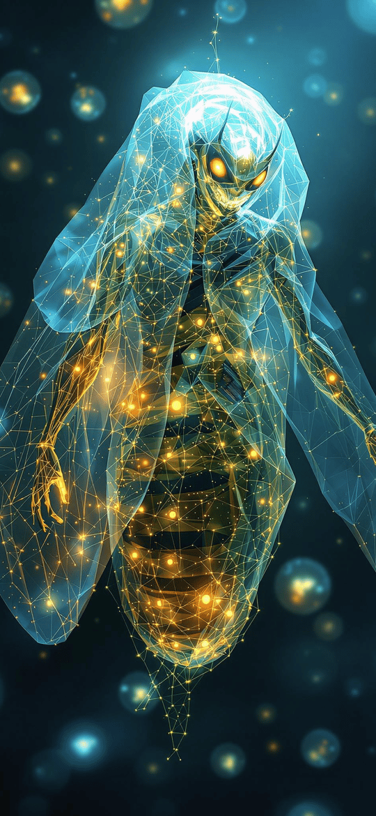Glowing Wireframe Bee Hologram