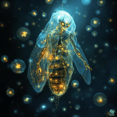 Glowing Wireframe Bee Hologram