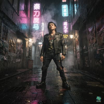Man in Leather Jacket in Neon Alley