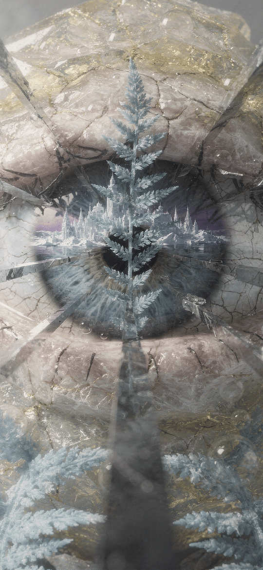 Frosted Eye Behind Shattered Glass and Fern Frost