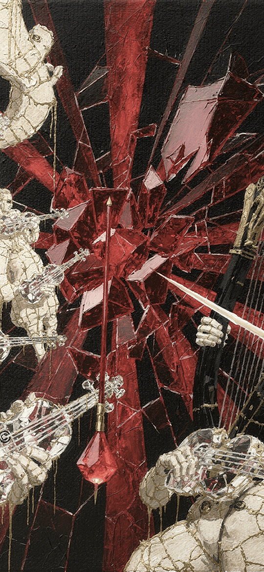 Cracked Marble Musicians Shattering Red Void