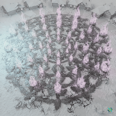 Pink Flames Mandala in Snowy Suburb