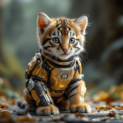 Tiger Cub in Golden Robotic Armor