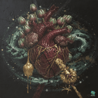 Anatomical Heart with Tulips and Gold