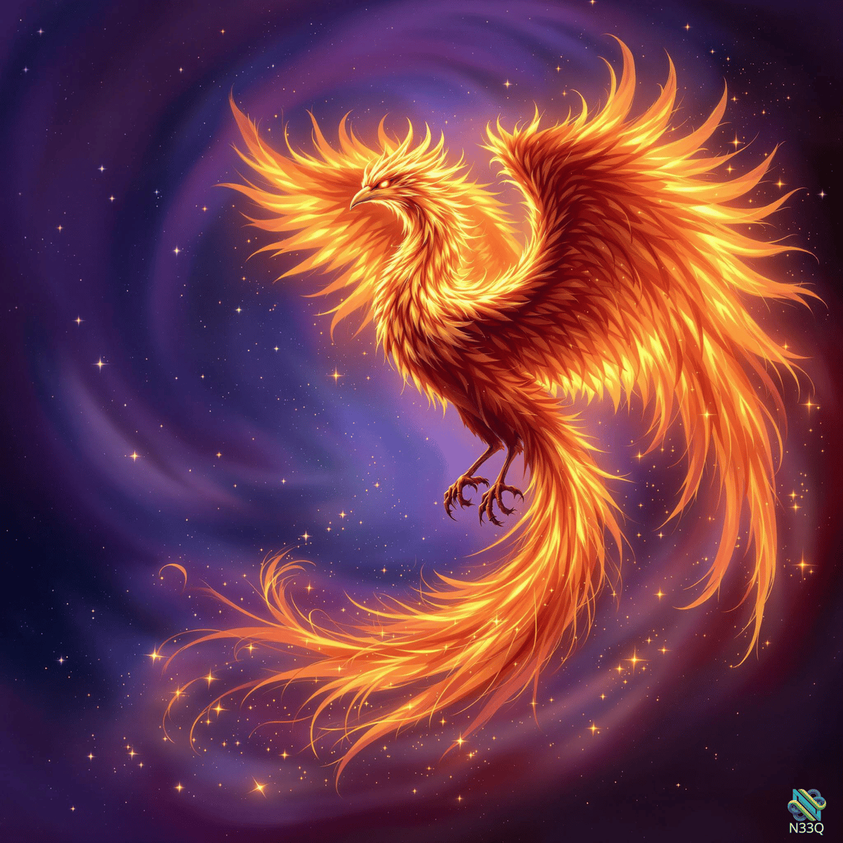 Fiery Phoenix in Swirling Cosmic Nebula
