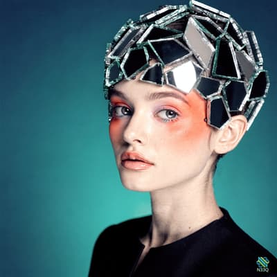 Woman Wearing Shattered Mirror Headpiece