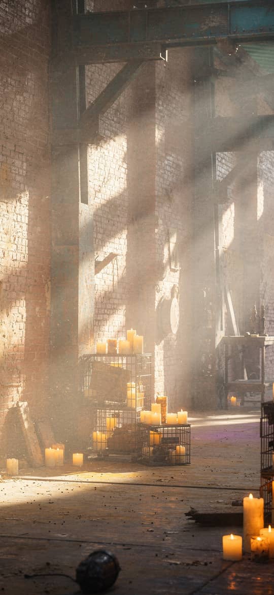 Candles Illuminating Abandoned Brick Factory