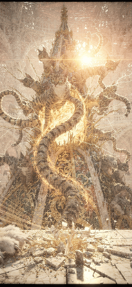 Glowing Tentacled Cat Monster in Cathedral