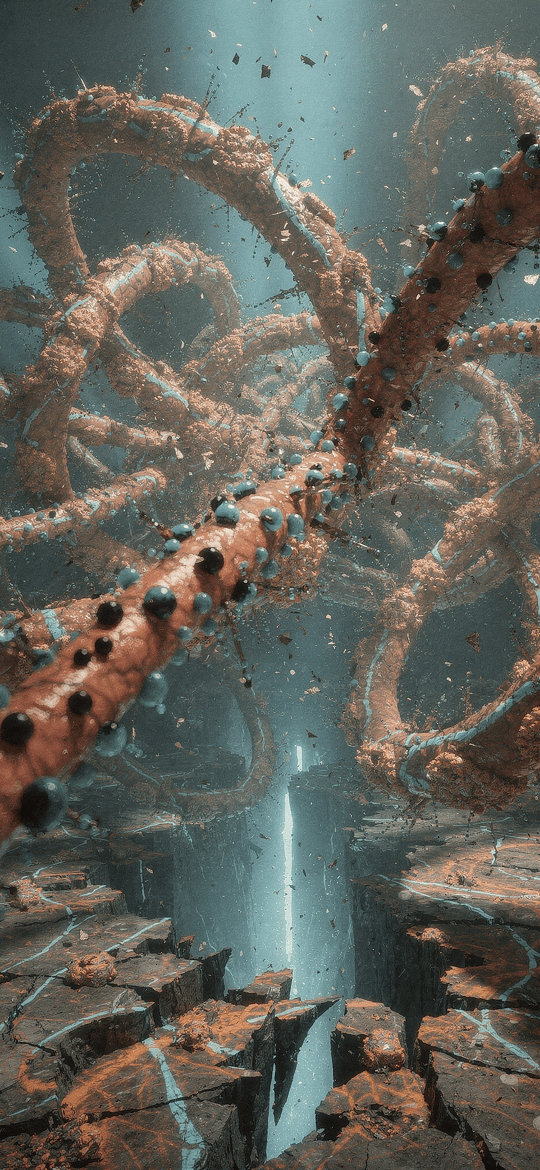 Intertwined Tentacles Over Cracked Stone Abyss