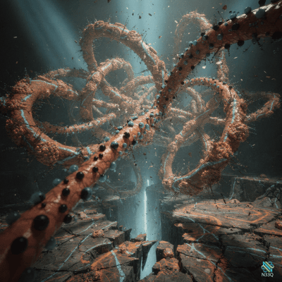 Intertwined Tentacles Over Cracked Stone Abyss