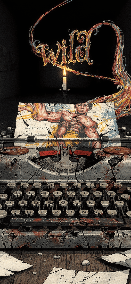 Rusty Typewriter with Flaming Wild Text
