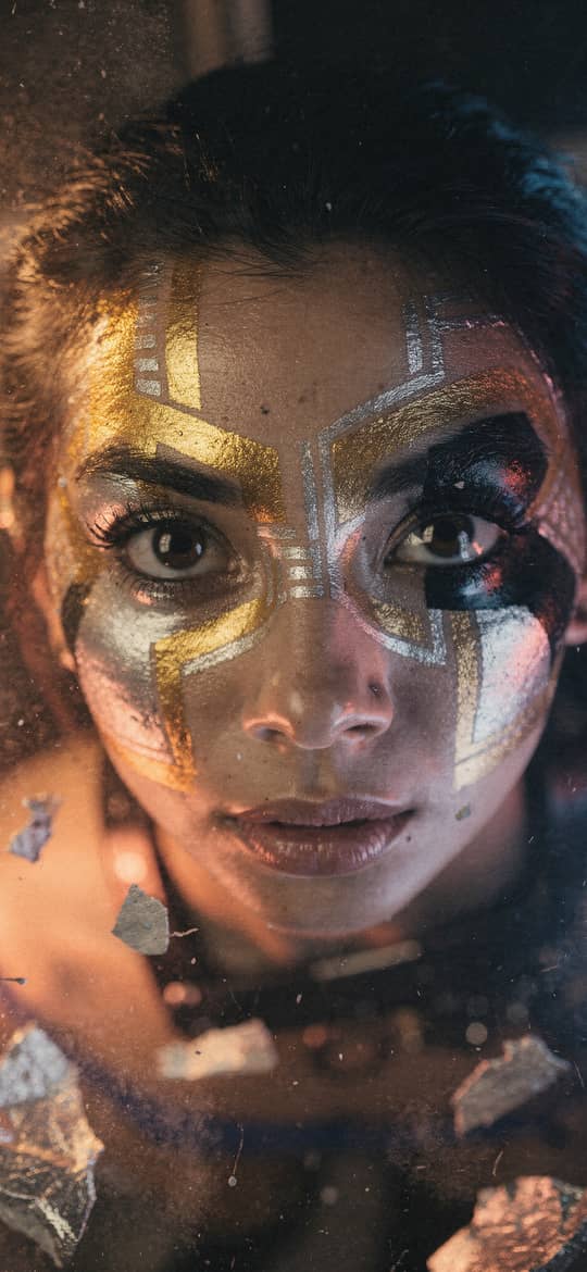 Woman with Geometric Gold Face Paint