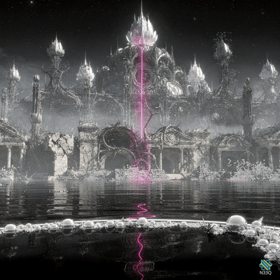 Crystalline Ruins with Pink Lightning Strike