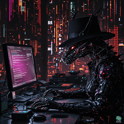 Cyborg Dragon Coding in Neon City