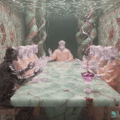 Ethereal Smoke Figures at Underwater Marble Table