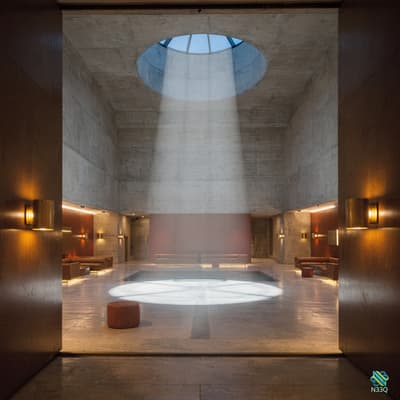 Concrete Atrium with Oculus Light Beam