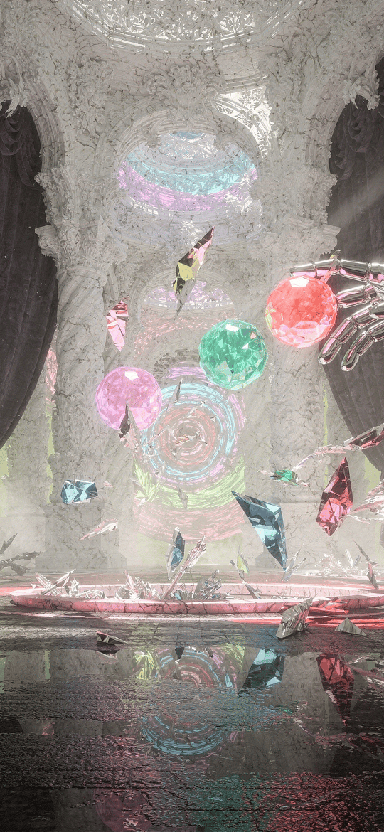 Robotic Hand Arranging Floating Gems in a Marble Hall