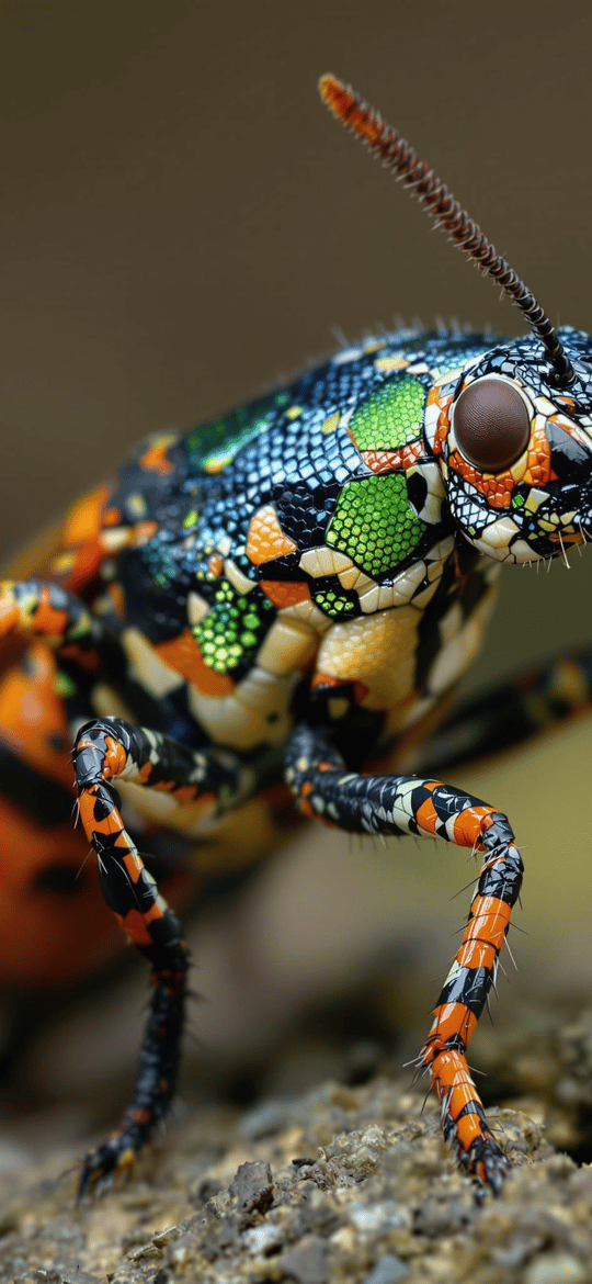 Vibrant Mosaic Beetle on Rocky Surface