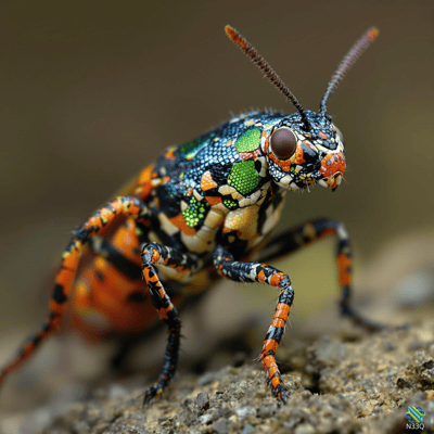 Vibrant Mosaic Beetle on Rocky Surface