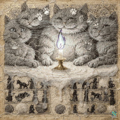 Gray Cats Around a Candle