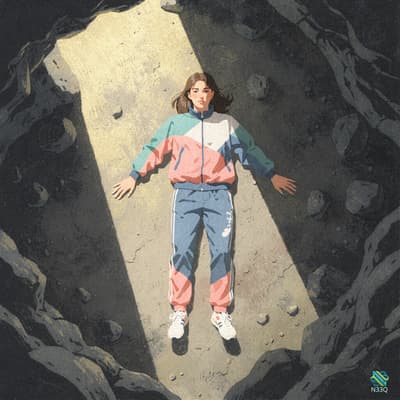 Woman in Tracksuit Lying in Rocky Pit