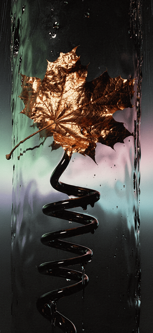 Golden Maple Leaf on Spiral Stem