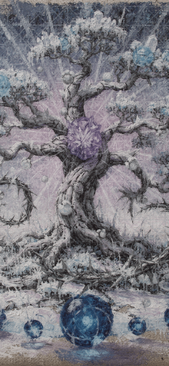 Mystical Tree with Blue Crystals and Orbs