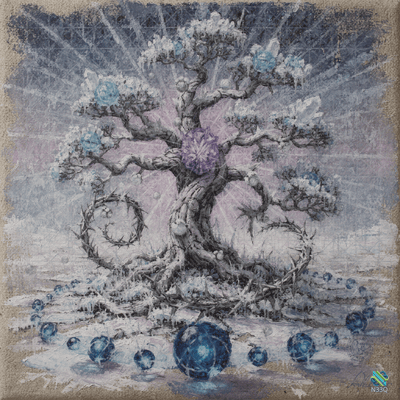 Mystical Tree with Blue Crystals and Orbs