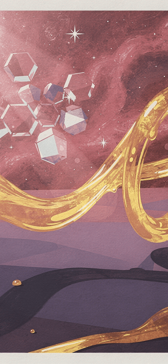 Golden Liquid Ribbon Under a Pink Starry Sky