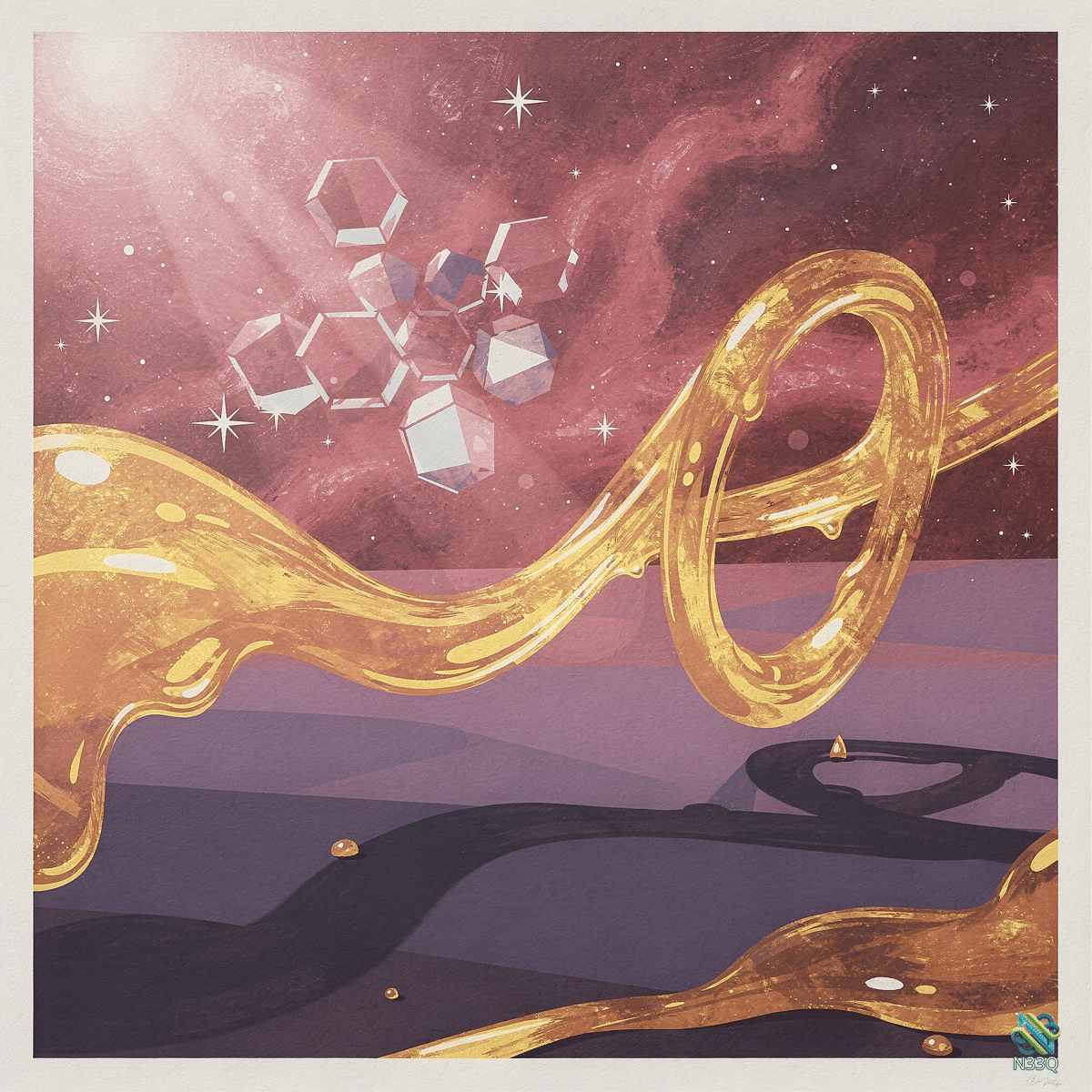 Golden Liquid Ribbon Under a Pink Starry Sky