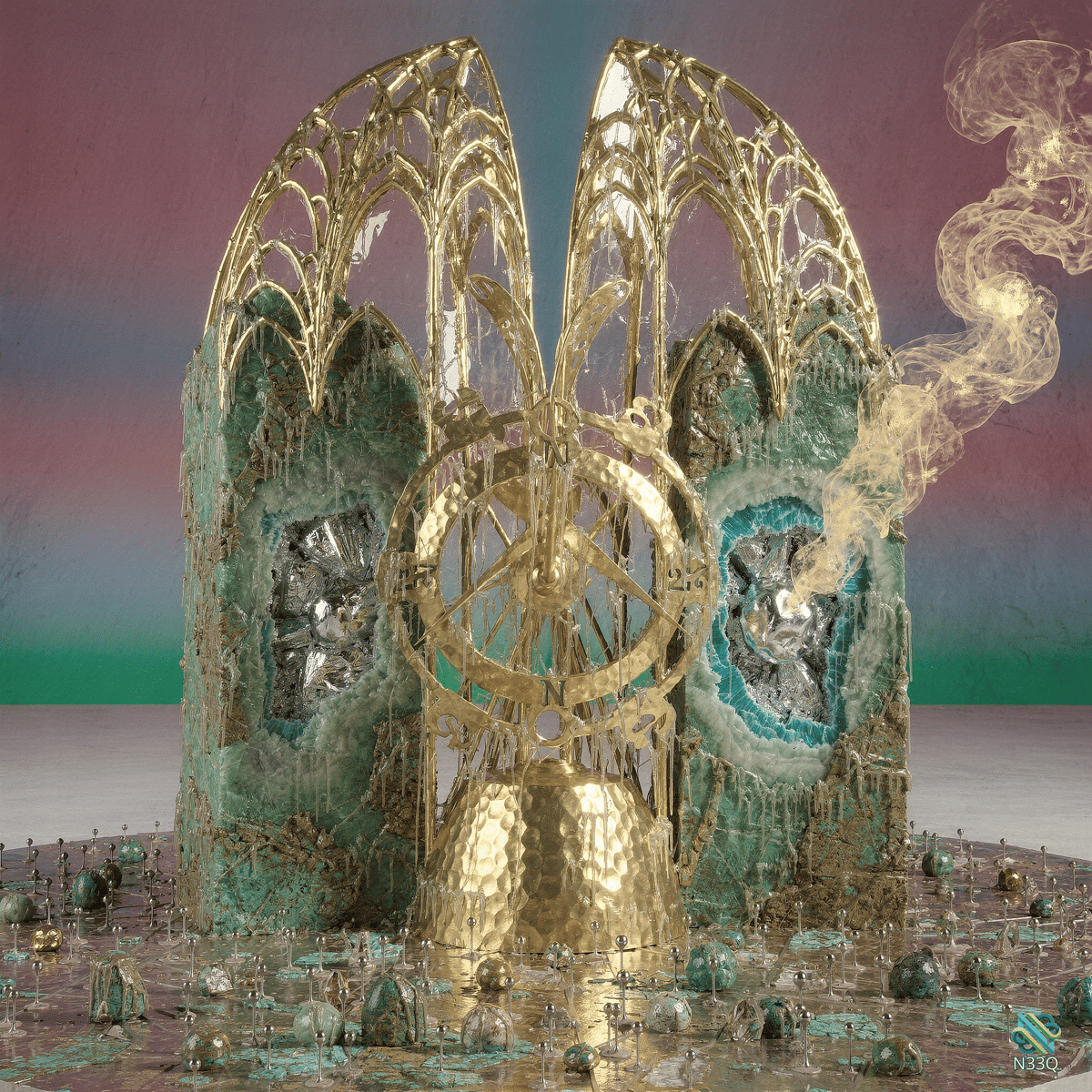 Golden Gothic Arches with Central Wheel