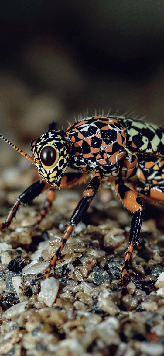Colorful Patterned Beetle on Gravel