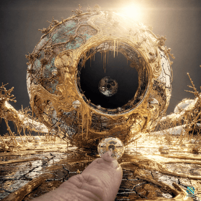 Finger Holding Sphere Before Golden Cracked Orb