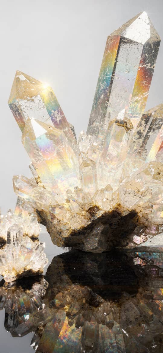 Iridescent Quartz Crystal Cluster Formation