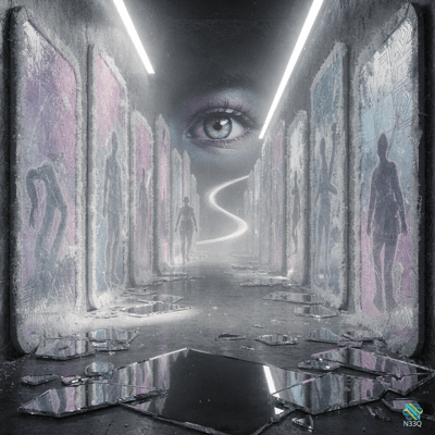 Graffiti Corridor with Giant Eye and Broken Glass