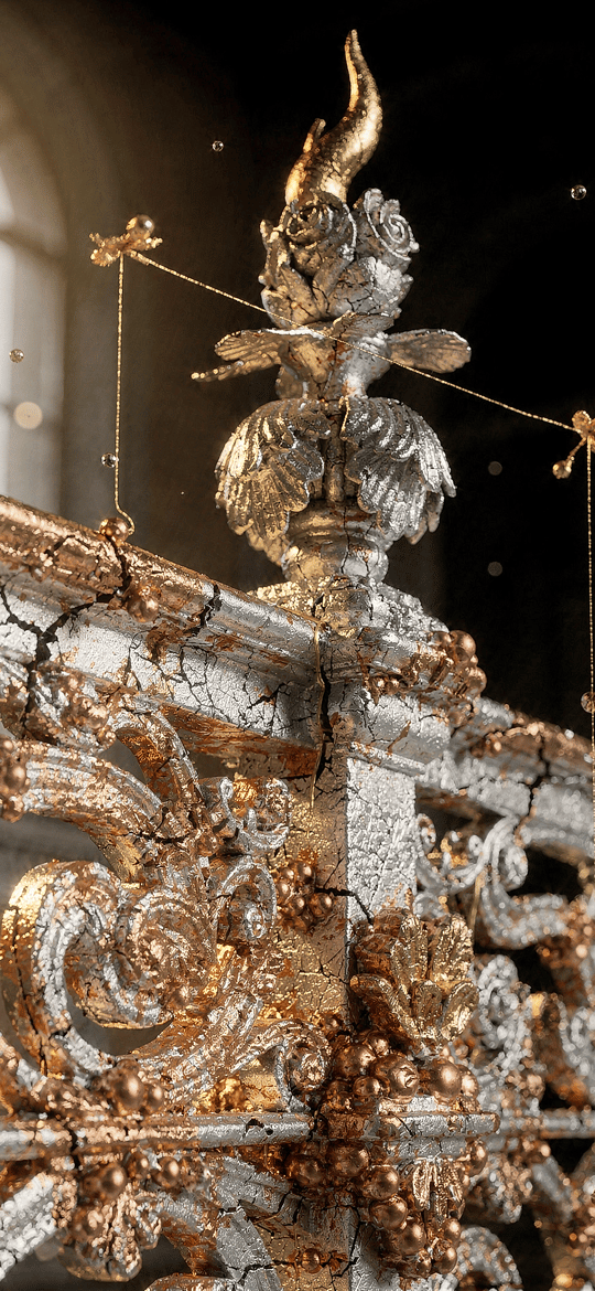 Cracked Gilded Balustrade with Ornate Birds