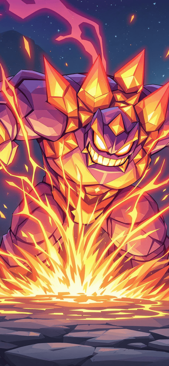 Lava Golem Roaring Amid Erupting Flames