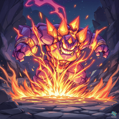 Lava Golem Roaring Amid Erupting Flames