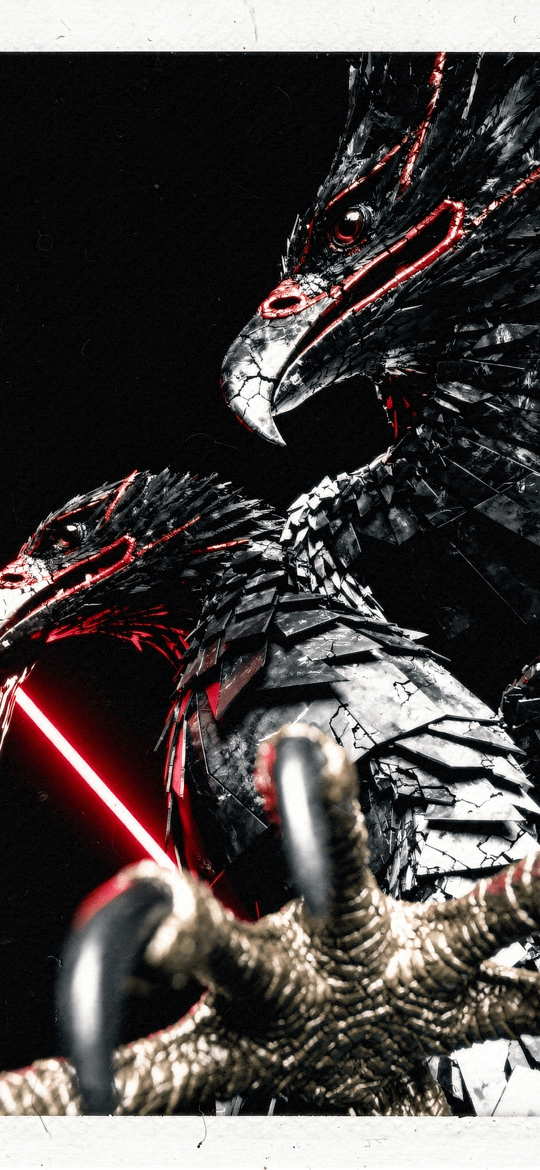 Black Mechanical Eagles with a Red Laser Beam