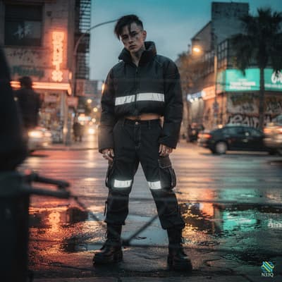 Man in Reflective Jacket on Wet Street