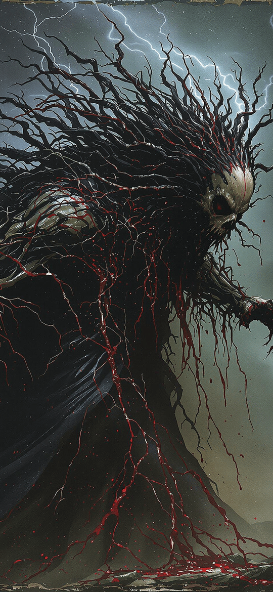 Blood-Dripping Skull Horror in Lightning Storm
