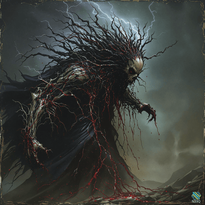 Blood-Dripping Skull Horror in Lightning Storm