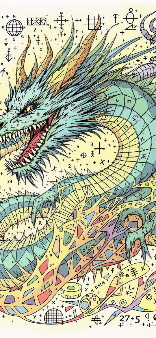 Teal Dragon Amidst Mathematical Equations