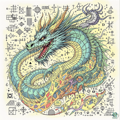 Teal Dragon Amidst Mathematical Equations