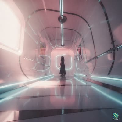 Woman Walking in Pink Neon Corridor