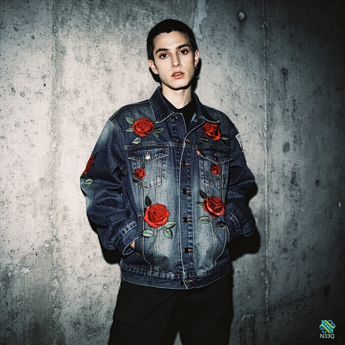 Youth in Rose-Embroidered Denim Jacket