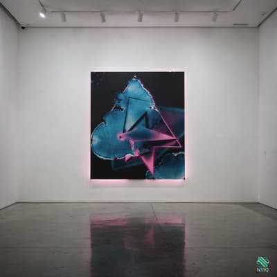 Fragmented Blue Form with Pink Triangles