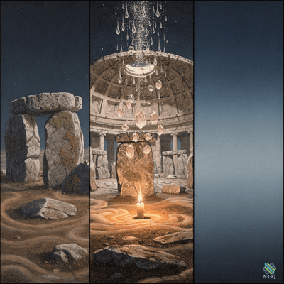 Megaliths and Crystal Chandelier in Temple